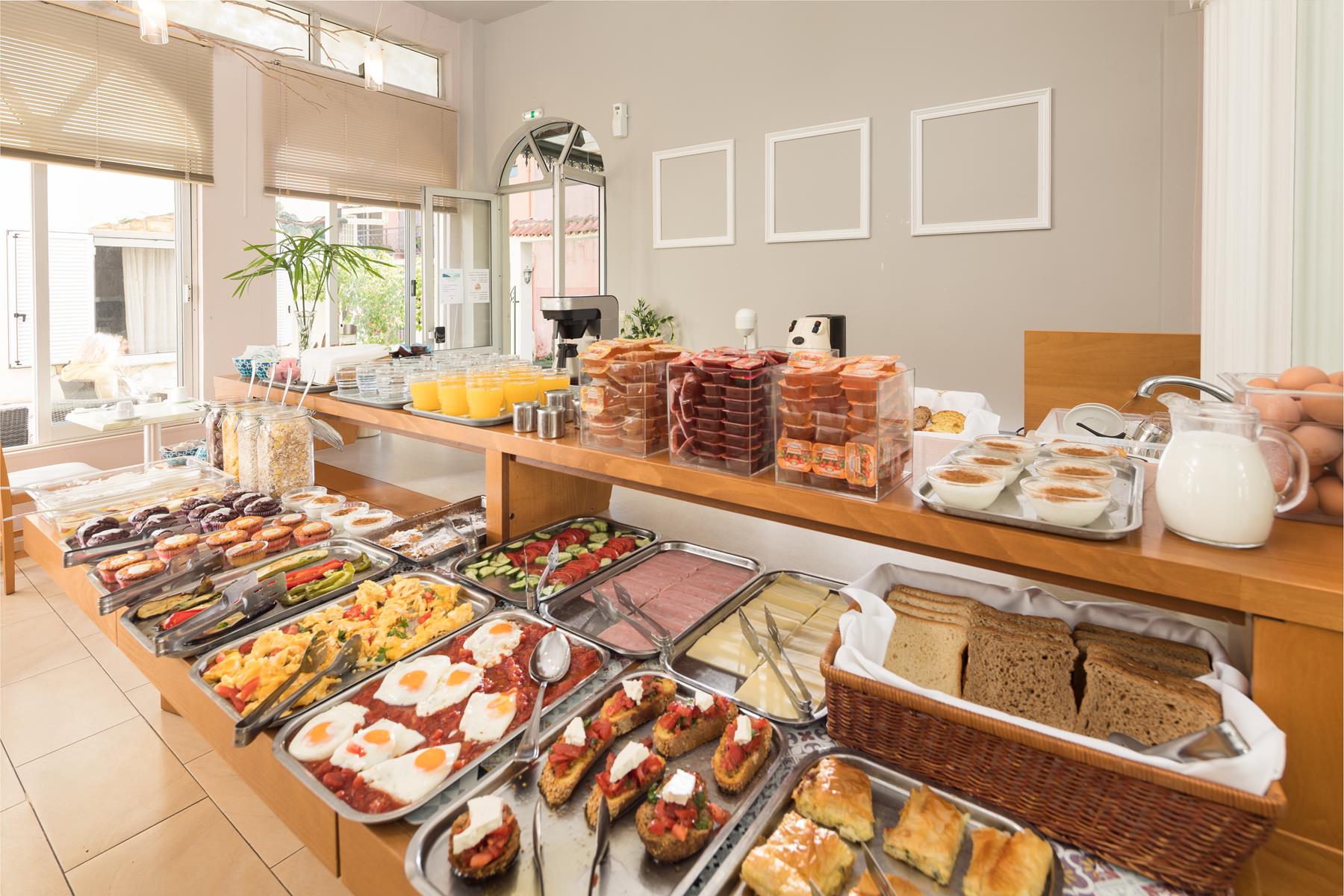 Breakfast buffet in hotel in Corfu